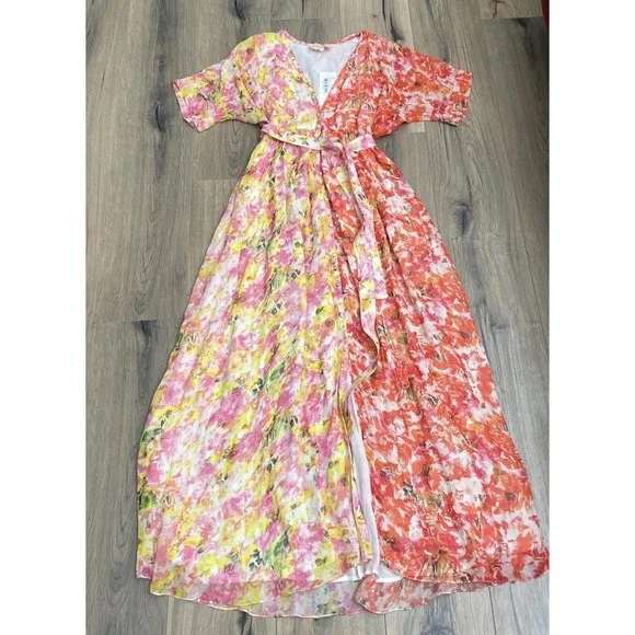 NEW ROCOCO SAND Size XS Nesh Mix Floral V Neck Maxi Dress Orange Yellow $398 - Picture 3 of 9